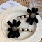 Classic Black Velvet Bow Pearl Crystal Hair Clips Hair Accessories 8CM*6.3CM