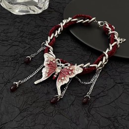 Red Colour Butterfly Tassel Choker Necklace