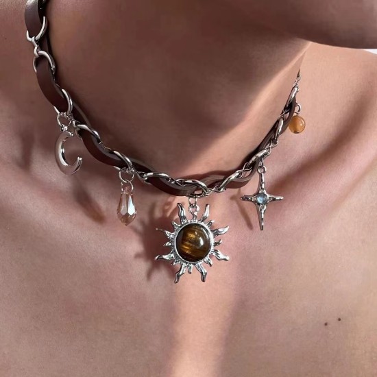 Sun Crystal Pendant Chain Choker