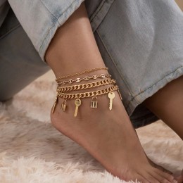 Gold Colour Multi-layered Anklet For Women