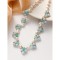 Pearl Crystal Sea Blue Color Flower Shape Braided Necklace