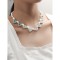 Pearl Crystal Sea Blue Color Flower Shape Braided Necklace