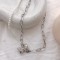 Chain Stitching Pearls Bow Necklace