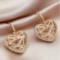 Crystal love earrings peach heart with Crystals hollow out exaggerated metal texture earrings for women