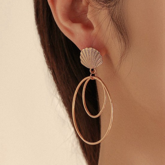 Shell Metal Hoop Earrings Stud Earrings